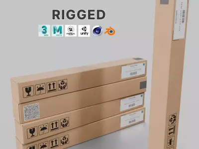 Tall Narrow Cardboard Box - Rigged and Fully Customizable Low-poly 3D model