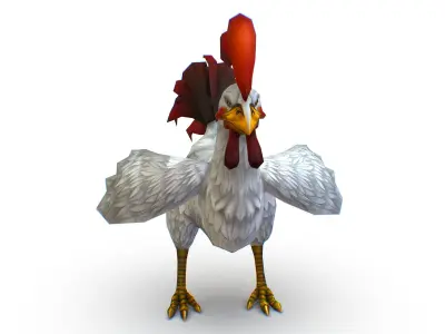White Rooster With Red Comb And Tail Feathers Low-poly 3D model