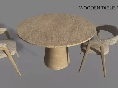 WOODEN TABLE CHAIR 3D MODEL Low-poly 3D model
