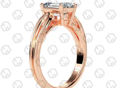 Ring 223 Emerald shape split shank solitaire ring with Gems 3D print model