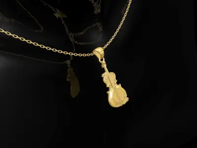 Violin pendant jewelry gold 3D print model