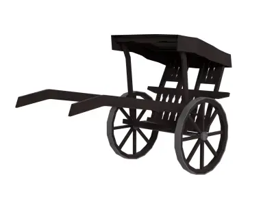 Rickshaw Wooden Cart with Cover Low-poly 3D model