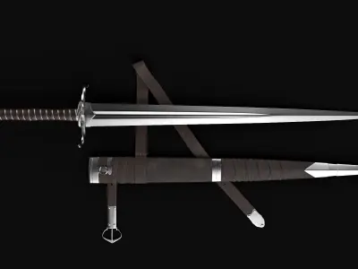 Longsword with scabbard and belt Low-poly 3D model