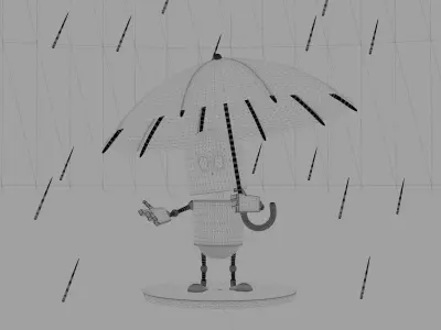 Robot character in the rain 3D model