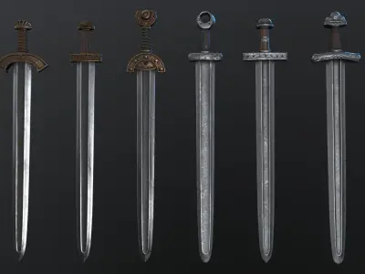 Vikings Swords and Knifes set Low-poly 3D model