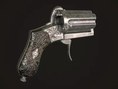 Pepperbox Revolver Steel Low-poly 3D model