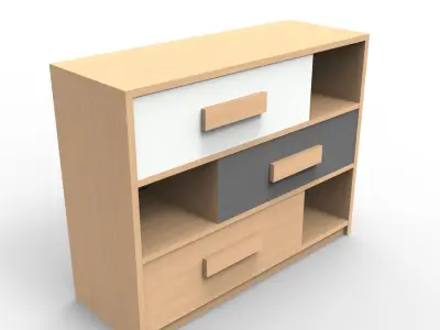 Cabinet dresser with three drawers Low-poly 3D model