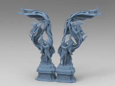 Dantes Inferno Fire dance pillars Low-poly 3D model