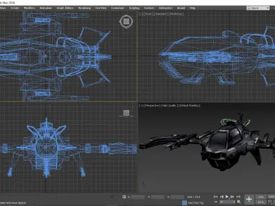 Lowpoly Game-ready spaceship space Fighter Low-poly 3D model
