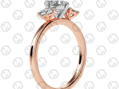 Ring 104 Heart Shape 3 stone ring with round 3D print model