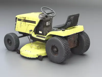 Old Ride-On Lawn Mower Realistic Garden Tractor PBR Textures Low-poly 3D model