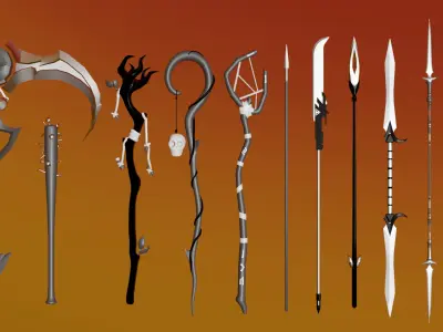 100 Fantasy Weapons Basemesh Pack V2 Low-poly 3D model
