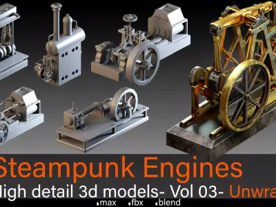 7- Steampunk Engines- Vol 03 Low-poly 3D model