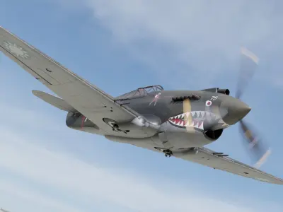 Rigged P-40 USA Fighter WW2 PBR 3D model