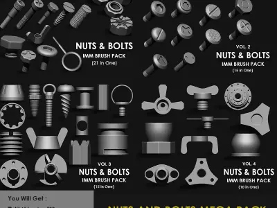 NUTS  and BOLTS MEGA PACK 4 IN ONE  61 BRUSHES 3D model