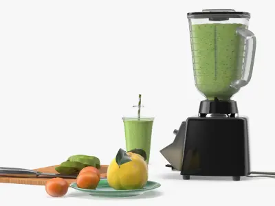  Blender with Green Smoothie and Fruits Black 