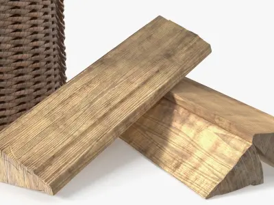Rattan Log Carrier with Firewood Brown 3D model