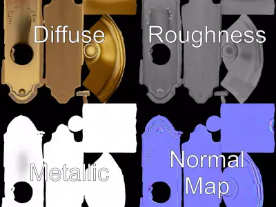 Ornate Brass Door Handle model pack Low-poly 3D model