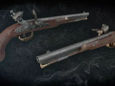 Harpers Ferry Flintlock Pistol Low-poly 3D model
