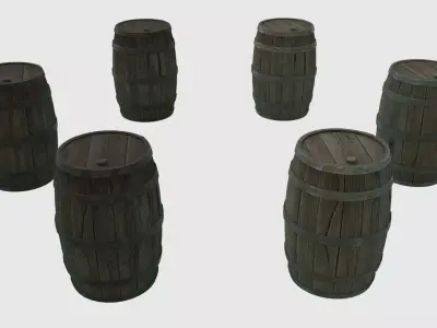 Low Poly Wooden Barrels With PBR Materials Low-poly 3D model