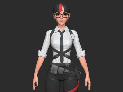 Stylized Strictly Dressed Girl  Character  Low-poly 3D model