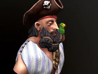 Pirate and Parrot Low-poly 3D model
