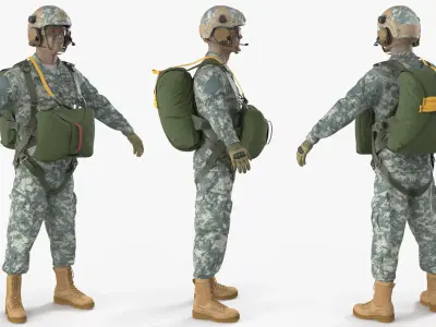 Military Parachute Equipped Soldier Green 3D model purchase