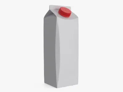 Blank Beverage Carton with Red Cap 1L White 3D model