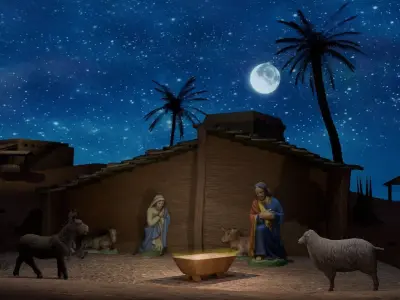 Nativity Scene Environment  Desert Stable with Characters  Low-poly 3D model