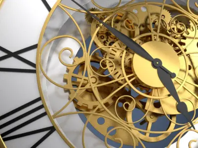 Clock mechanism and gears 3D model