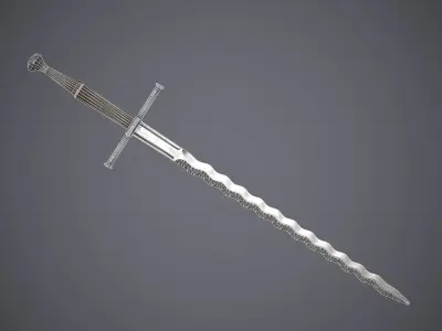 Flamberge sword Low-poly 3D model