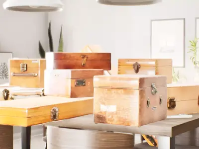 Scanned Antique Wooden Boxes Low-poly 3D model
