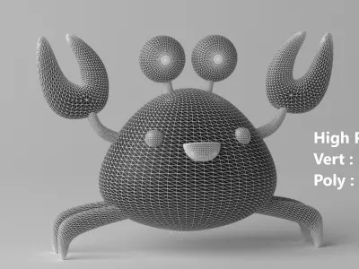Cartoon Cute Little Crab Low-poly 3D model