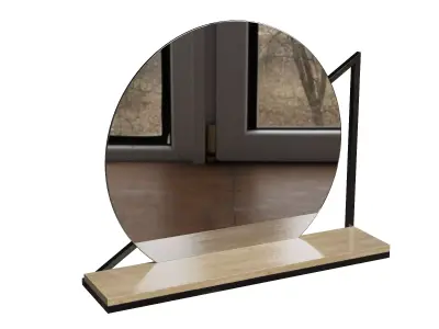 Black Metal And Wood Wall Mounted Mirror With Shelf 3D model