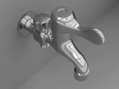 Modern Dual-Outlet Washing Machine Faucet with Angle Valve 3D model