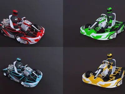 4LowPolyKartsWithPlayerPack 2 go kart Low-poly 3D model