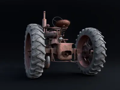 Old Tractor Model with Rusty Texture and Controllers 3D model