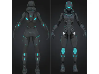 Futuristic Female Warrior Low-poly 3D model
