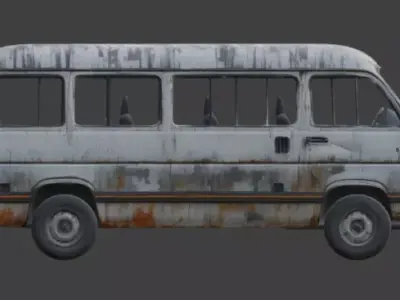 Wrecked Passenger Van Post Apocalyptic 3D Model Low-poly 3D model