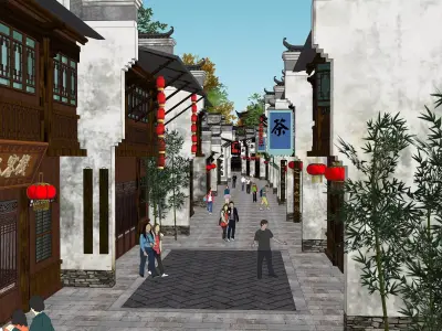 Chinese classical style commercial street 3D model