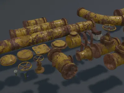 Modular old rusted pipe pack Free low-poly 3D model