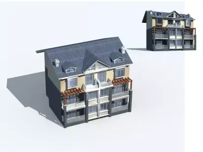 Villa two story house with balconies 3D model purchase