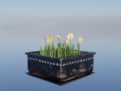 The 3D model of a pot with flowers and grass Free low-poly 3D model