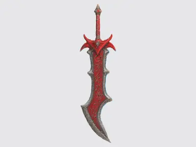 A red fantasy sword with a sharp blade and ornate hilt 3D model