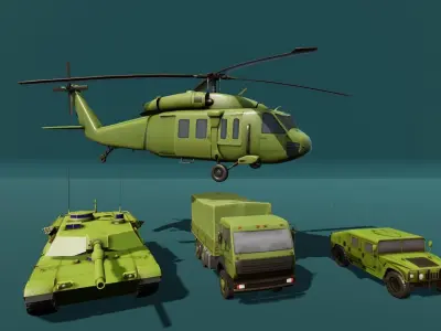 Military Vehicles and helicopter Low-poly 3D model