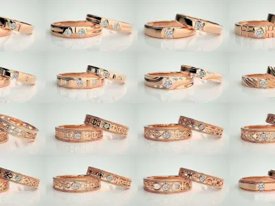 156  Couple Band Ring 3dm stl render detail Part-3 3D Model Pack