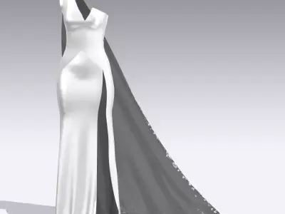  DRESS  ONE SHOULDER NECKLINE LILAC WHITE COLOR   3D model