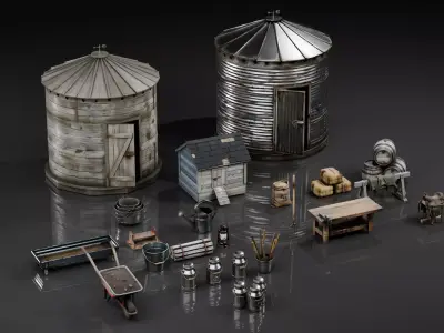 Barn Props Pack - 15 Game Ready Assets Low-poly 3D model