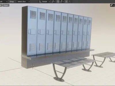locker set of lockers and benches Free 3D model