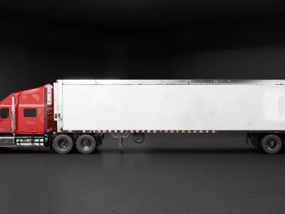 Generic Semi Truck Sleeper Cab  Refrigerated Trailer - Rusted 3D model